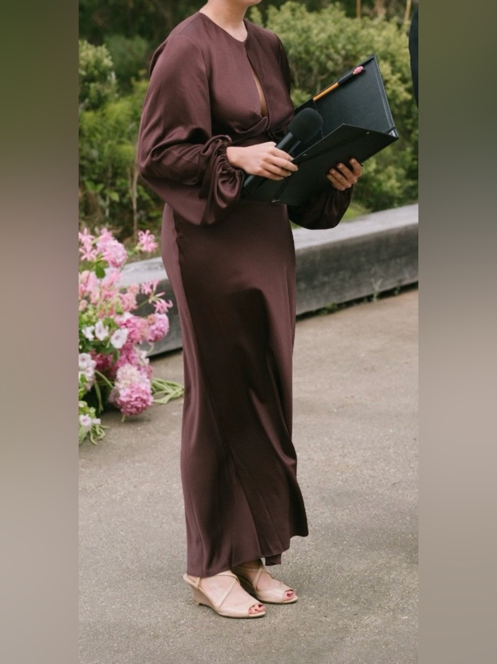 Anthropologie Significant Other Backless Long-Sleeve Ball Gown in Espresso 6 US